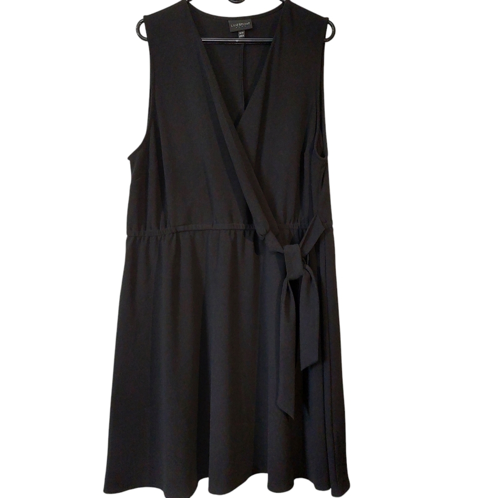 Lane Bryant Faux Wrap Black Midi Dress 18-20 EUC Capsule Wardrobe LBD